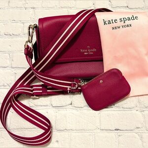 NWT Kate Spade Raspberry Pebbled Leather Crossbody and Coin Purse (Retail $349)